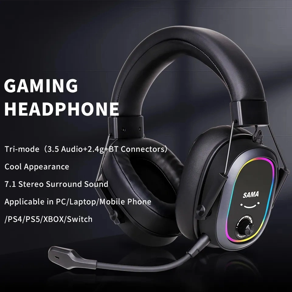 Sama High Quality 7.1 Surround Sound Gaming Headset Wireless Headphones Mic RGB USB Gamer Headset Gaming Headphone